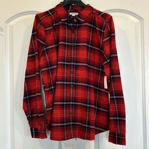 Good Threads Shirt Womens Sz Large Red Plaid Button Down